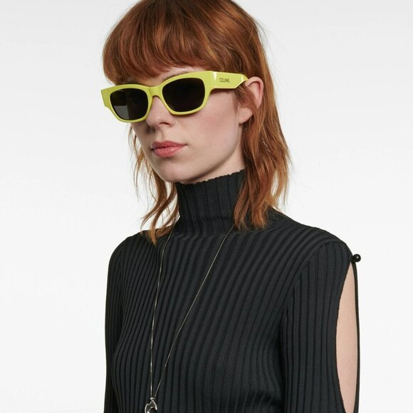 Celine MONOCHROMS Men Sunglasses Lime Green Grey Cat Eye CL40197U 93A BRAND NEW - Picture 7 of 12